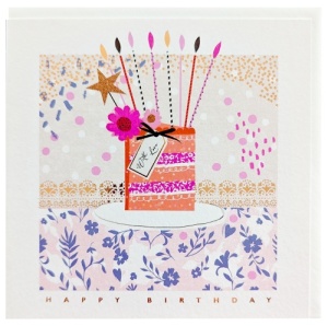 Confetti and Gold Star Peach Cake Birthday Card